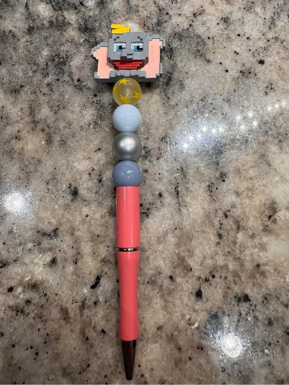 DUMBO Hand Crafted Pink Beaded Pen with Cartoon Elephant Top